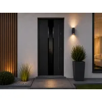 Puerta de entrada acorazada serie térmica neptun negro antracita con cristal 204,5 x 87,6 cm apertura izquierda | manillón