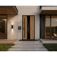 Puerta de entrada acorazada serie térmica neptun roble sonoma con cristal 204,5 x 87,6 cm apertura derecha | manillón