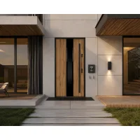 Puerta de entrada acorazada serie térmica neptun roble sonoma con cristal 204,5 x 87,6 cm apertura izquierda | manillón