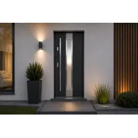 Puerta de entrada acorazada serie térmica neptun gris antracita con cristal 204,5 x 87,6 cm apertura derecha | manillón