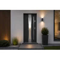 Puerta de entrada acorazada serie térmica neptun gris antracita con cristal 204,5 x 87,6 cm apertura izquierda | manillón