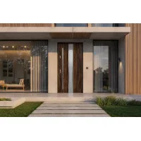 Puerta de entrada acorazada serie térmica neptun nogal con cristal 204,5 x 87,6 cm apertura derecha | manillón