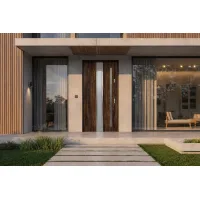 Puerta de entrada acorazada serie térmica neptun nogal con cristal 204,5 x 87,6 cm apertura izquierda | manillón