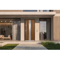 Puerta de entrada acorazada serie térmica neptun roble dorado con cristal 204,5 x 87,6 cm apertura derecha | manillón