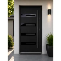 Puerta de entrada acorazada serie térmica rea negro antracita con cristal 204,5 x 87,6 cm apertura izquierda | manillón