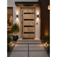 Puerta de entrada acorazada serie térmica rea roble sonoma con cristal 204,5 x 87,6 cm apertura derecha | manillón