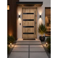 Puerta de entrada acorazada serie térmica rea roble sonoma con cristal 204,5 x 87,6 cm apertura izquierda | manillón