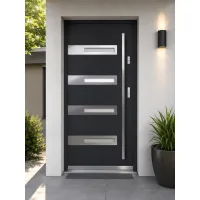 Puerta de entrada acorazada serie térmica rea gris antracita con cristal 204,5 x 87,6 cm apertura izquierda | manillón