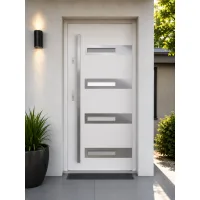 Puerta de entrada acorazada serie térmica rea blanco con cristal 204,5 x 87,6 cm apertura derecha | manillón