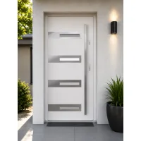Puerta de entrada acorazada serie térmica rea blanco con cristal 204,5 x 87,6 cm apertura izquierda | manillón