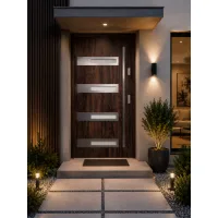 Puerta de entrada acorazada serie térmica rea nogal con cristal 204,5 x 87,6 cm apertura izquierda | manillón