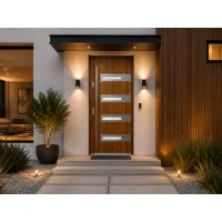 Puerta de entrada acorazada serie térmica rea roble dorado con cristal 204,5 x 87,6 cm apertura derecha | manillón