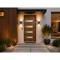 Puerta de entrada acorazada serie térmica rea roble dorado con cristal 204,5 x 87,6 cm apertura izquierda | manillón