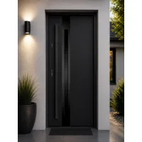 Puerta de entrada acorazada serie térmica temida sl negro antracita con cristal 204,5 x 87,6 cm apertura derecha | manillón | seguridad clase 2