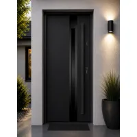 Puerta de entrada acorazada serie térmica temida sl negro antracita con cristal 204,5 x 87,6 cm apertura izquierda | manillón | seguridad clase 2