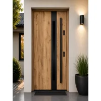Puerta de entrada acorazada serie térmica temida sl roble sonoma con cristal 204,5 x 87,6 cm apertura izquierda | manillón | seguridad clase 2