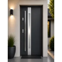 Puerta de entrada acorazada serie térmica temida sl gris antracita con cristal 204,5 x 87,6 cm apertura derecha | manillón | seguridad clase 2