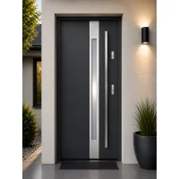 Puerta de entrada acorazada serie térmica temida sl gris antracita con cristal 204,5 x 87,6 cm apertura izquierda | manillón | seguridad clase 2