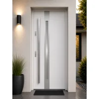 Puerta de entrada acorazada serie térmica temida sl blanco con cristal 204,5 x 87,6 cm apertura derecha | manillón | seguridad clase 2