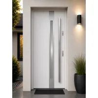 Puerta de entrada acorazada serie térmica temida sl blanco con cristal 204,5 x 87,6 cm apertura izquierda | manillón | seguridad clase 2