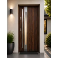 Puerta de entrada acorazada serie térmica temida sl nogal con cristal 204,5 x 87,6 cm apertura derecha | manillón | seguridad clase 2