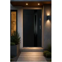 Puerta de entrada metálica serie confort ariadna negro antracita con cristal 204,5 x 87,6 cm apertura izquierda