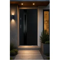 Puerta de entrada metálica serie confort ariadna negro antracita con cristal 204,5 x 87,6 cm apertura derecha