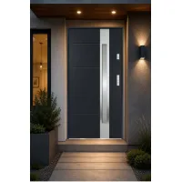 Puerta de entrada metálica serie confort ariadna gris antracita con cristal 204,5 x 87,6 cm apertura izquierda