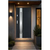 Puerta de entrada metálica serie confort ariadna gris antracita con cristal 204,5 x 87,6 cm apertura derecha