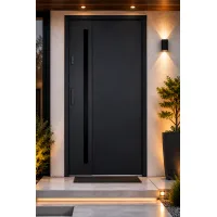 Puerta de entrada metálica serie confort arteon negro antracita con cristal 204,5 x 87,6 cm apertura derecha