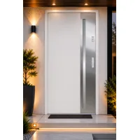 Puerta de entrada metálica serie confort arteon blanco con cristal 204,5 x 87,6 cm apertura izquierda