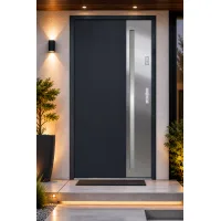 Puerta de entrada metálica serie confort arteon gris antracita con cristal 204,5 x 87,6 cm apertura izquierda