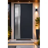 Puerta de entrada metálica serie confort arteon gris antracita con cristal 204,5 x 87,6 cm apertura derecha