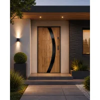 Puerta de entrada metálica serie confort selene roble sonoma con cristal 204,5 x 87,6 cm apertura izquierda