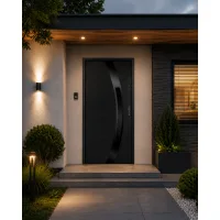 Puerta de entrada metálica serie confort selene negro antracita con cristal 204,5 x 87,6 cm apertura izquierda