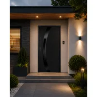 Puerta de entrada metálica serie confort selene negro antracita con cristal 204,5 x 87,6 cm apertura derecha