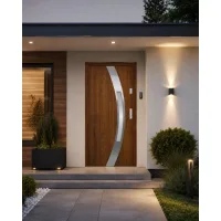 Puerta de entrada metálica serie confort selene roble dorado con cristal 204,5 x 87,6 cm apertura izquierda