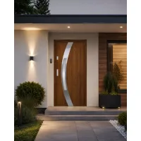 Puerta de entrada metálica serie confort selene roble dorado con cristal 204,5 x 87,6 cm apertura derecha