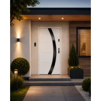 Puerta de entrada metálica serie confort selene blanco con cristal 204,5 x 87,6 cm apertura izquierda