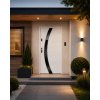 Puerta de entrada metálica serie confort selene blanco con cristal 204,5 x 87,6 cm apertura derecha