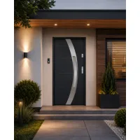 Puerta de entrada metálica serie confort selene gris antracita con cristal 204,5 x 87,6 cm apertura izquierda