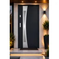 Puerta de entrada metálica serie confort teja gris antracita con cristal 204,5 x 87,6 cm apertura derecha