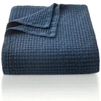 Manta 100% algodão 270 x 230 cm padrão waffle macia respirável leve azul marinho sofá sala de estar