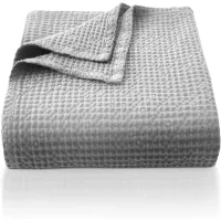 Manta 100% algodão 127 x 152 cm textura waffle macia respirável leve cinza claro sala sofá poltrona