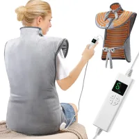 Almofada elétrica de aquecimento para costas, ombros, cintura e pescoço, 61 x 94 cm, cinza