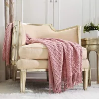 Manta de tricô macia decorativa para sofá ou cadeira, 127 x 170 cm, rosa blush