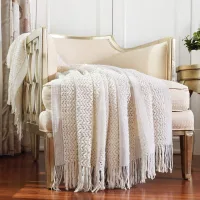 Manta decorativa de tricô macia quente e aconchegante leve para sofá cadeira ou cama 127 x 170 cm creme branco