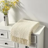 Manta de tricô estilo fazendeiro boêmio 127 x 170 cm bege macia quente leve para sofá poltrona cama decoração primavera verão outono