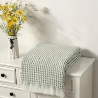 Manta de tricô boho para sofá, cadeira e cama, macia, quente e leve, 127 x 170 cm, verde waffle