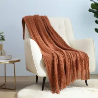Manta de viagem rústica macia quente e leve para sofá cadeira e cama 127 x 170 cm caramelo laranja ferrugem queimado caramelo crocante